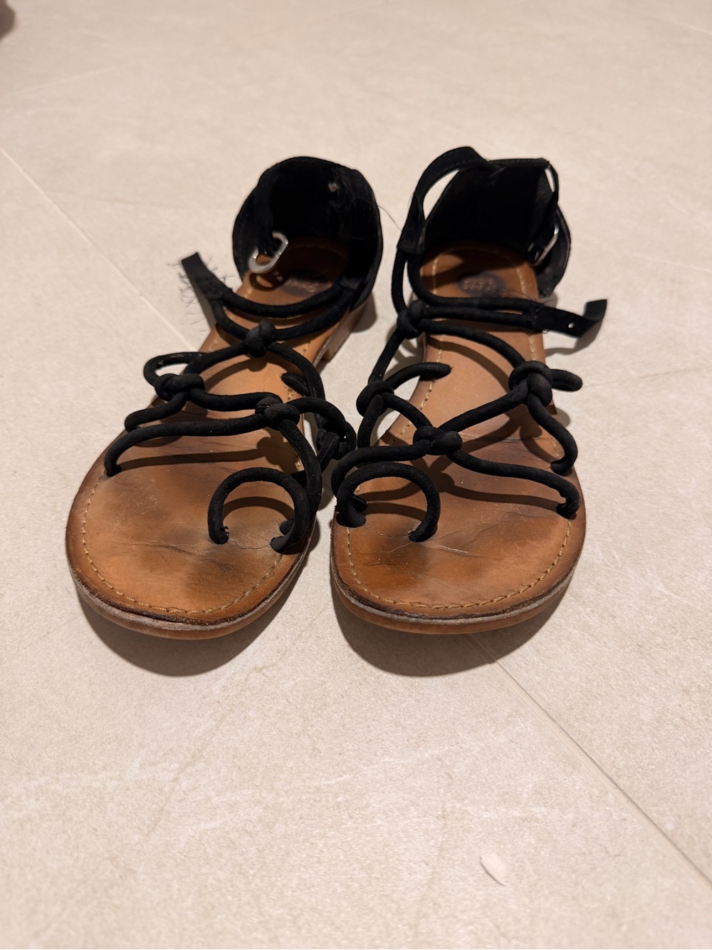 Black Lace-Up Women's Strappy Sandals
